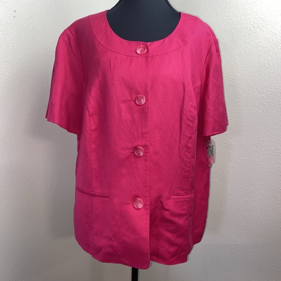 East 5th Jackets & Blazers - New East 5th Summer Blazer Women's 1X Barbie Pink‎ Button Up Linen Blend Y2K